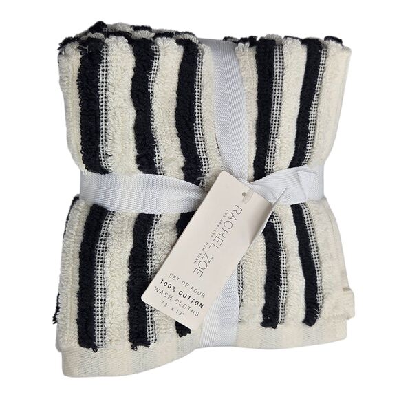 Rachel Zoe 8pc Cream And Black Striped Cotton Towel Set 2 Bath 4 Wash 2 Hand - Picture 9 of 16